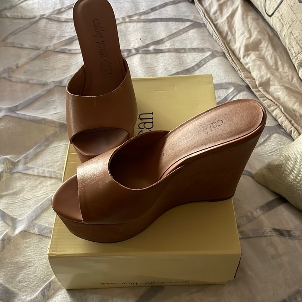 Cathy Jean Cognac wedges